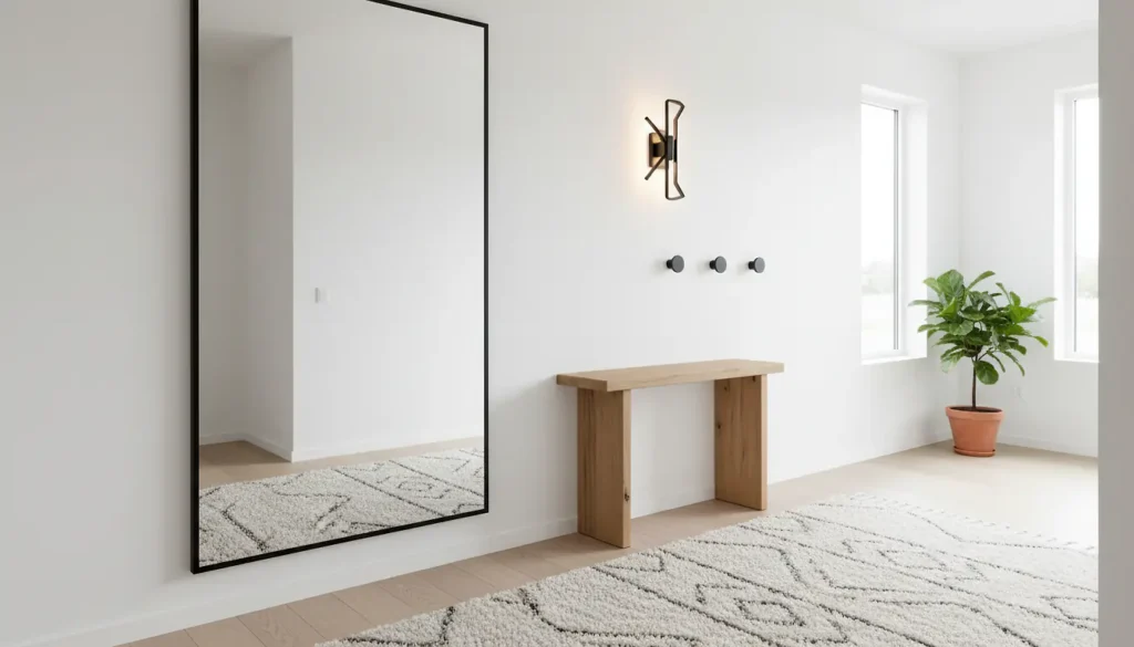Couloir moderne décoré avec miroir grand format et accessoires design