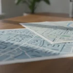 Plan cadastral et document PLU sur une table