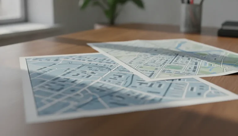 Plan cadastral et document PLU sur une table