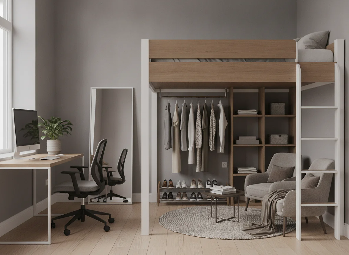 Que mettre sous un lit mezzanine&nbsp;: bureau, dressing ou coin salon